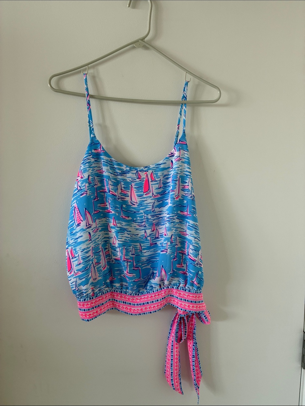 Lilly Pulitzer Blue & Pink Sailboat Print Tie-Hem Cami Top
